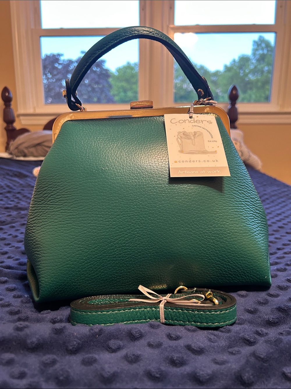 Teal Leather Top-Handle Satchel with Removable Strap